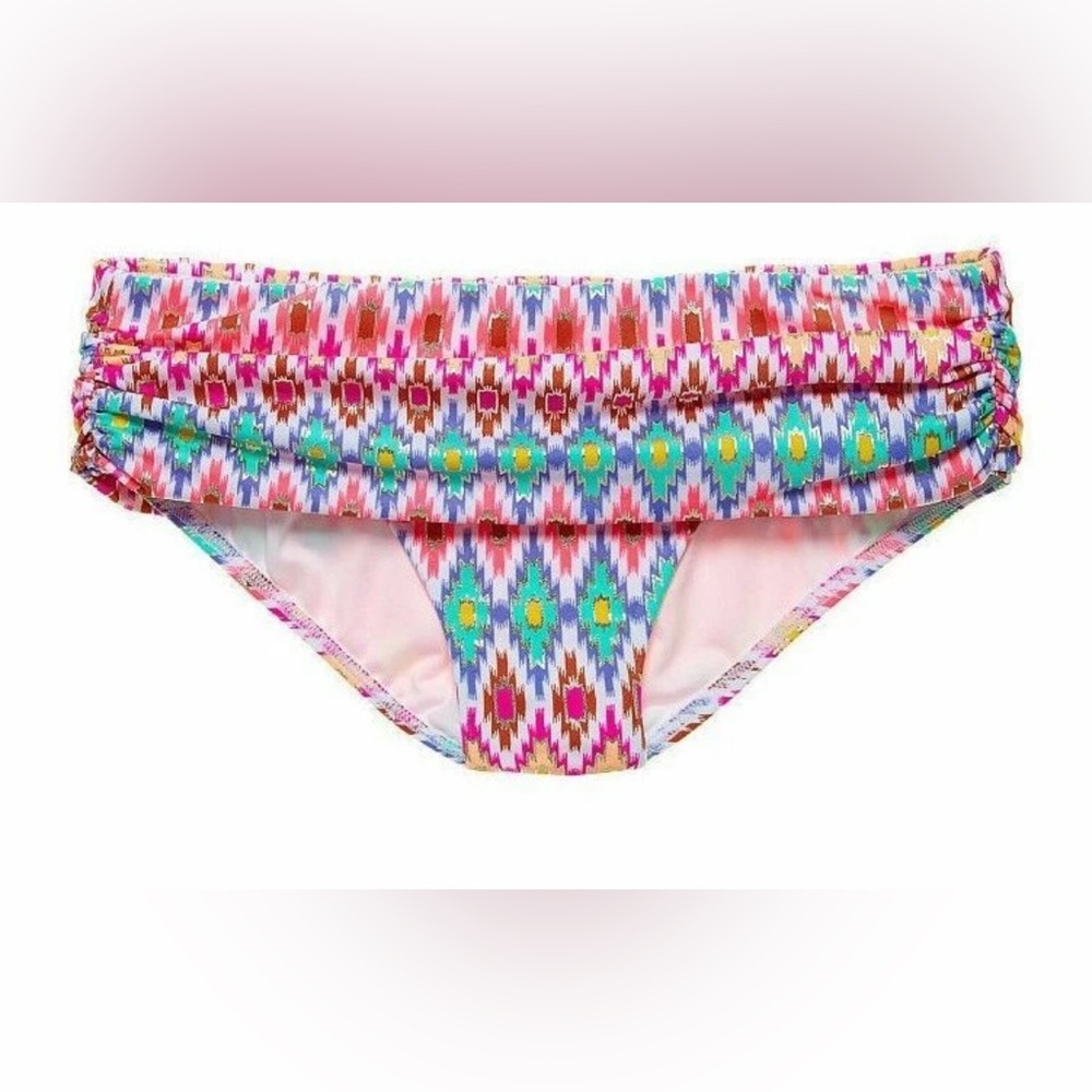 Victoria Secret Heavenly Bikini Bottoms White Aztec Ikat Foil Sz Large NWOT